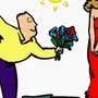 Мужчина дарит цветы женщине рисунок