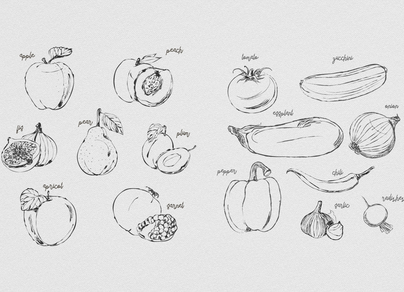 Нарисовать овощи и фрукты карандашом