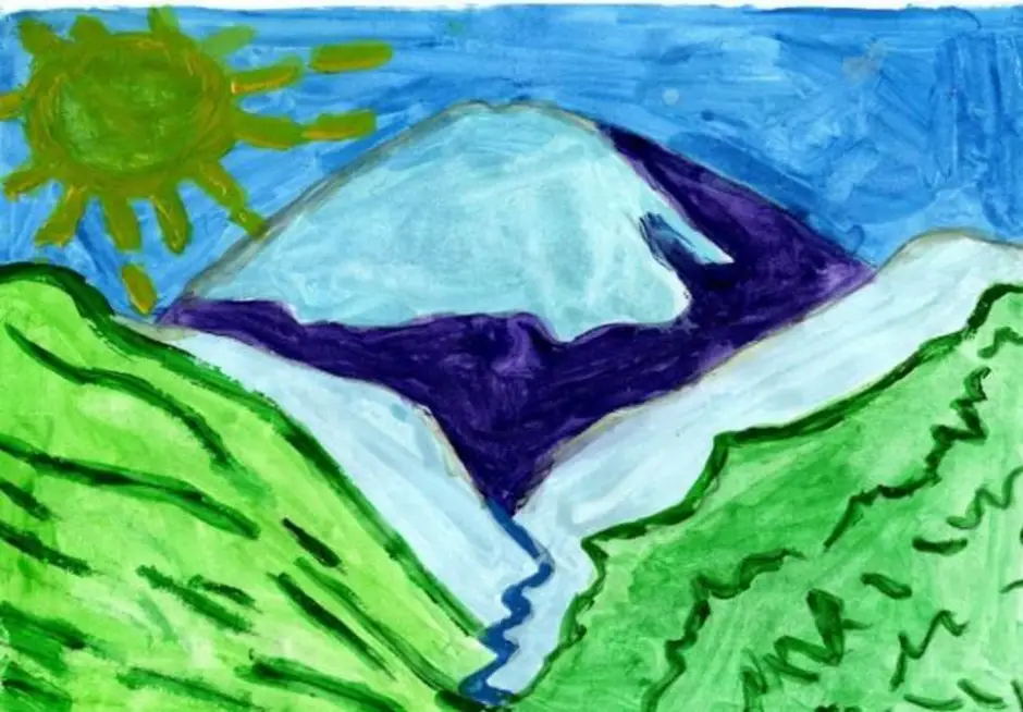 Рисунок красота гор окружающий мир. Горы на детских рисунках. Горы рисование для детей. Горы глазами детей. Рисунок на тему горы.