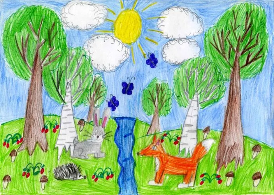 Рисунок лес глазами детей. Лес рисунок. Рисование для детей лес.