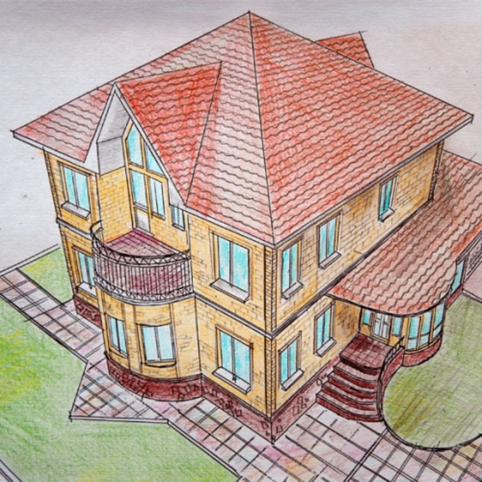 Нарисовать дом мечты 7 класс. Рисунки домов и коттеджей. Дом цветными карандашами. Коттедж цветными карандашами. Архитектурный дом в цвете рисунок.