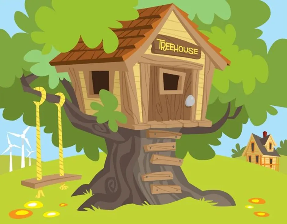 Английский tree house. Домик на дереве. Дом мультяшный. Мультяшный деревянный домик. Сказочный дом на дереве.