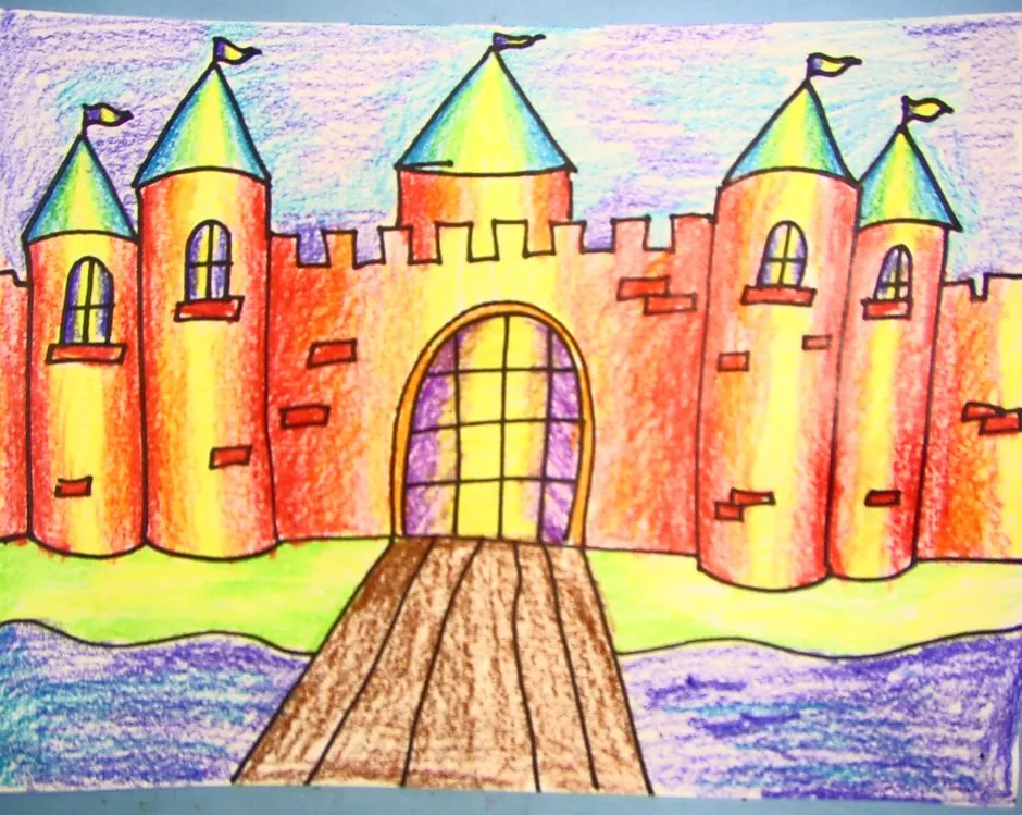 Легкие города 4 буквы. Рисование сказочный дворец. Сказочный дворец рисунок. Замок рисунок. Замок цветными карандашами.