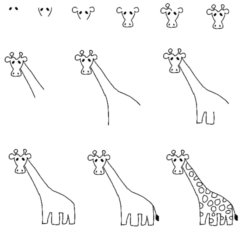 На рисунке изображен жираф. Рисунок жирафа. Схемы рисования для дошкольников. Пошаговое рисование для дошкольников. Жираф пошаговый рисунок.