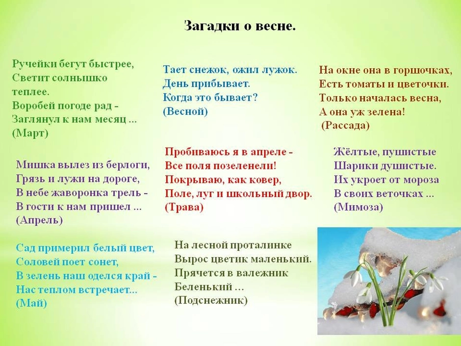 Весенние загадки с картинками