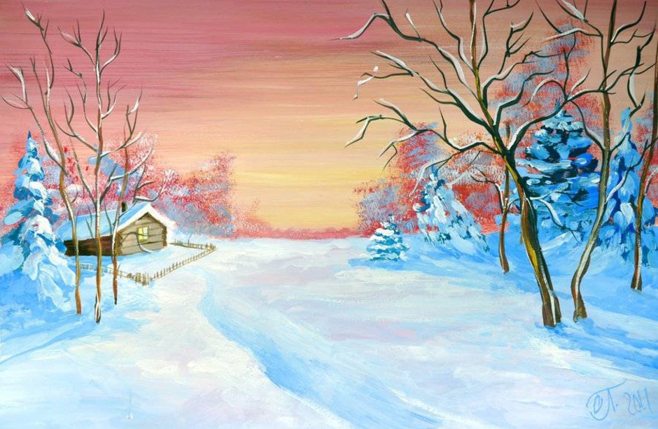 Зимние картинки легко. Зимний пейзаж для детей. Зимний пейзаж красками. Зима рисунок. Зимний пейзаж рисунок.