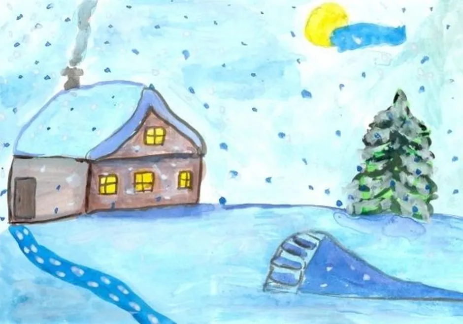 Рисунок к стихотворению зимнее. Зима рисунок. Рисунок на зимнюю тему. Детские рисунки на тему зима. Рисунок на тему зимний вечер.
