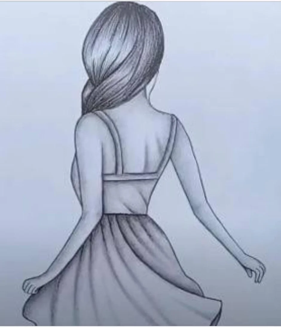 Девушка со спины рисунок карандашом
