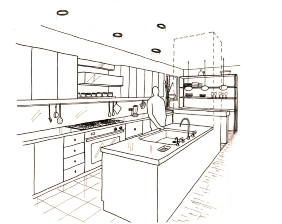 Kitchen drawing. Эскиз кухни. Интерьер кухни рисунок карандашом. Проект кухни рисунок. Кухня в перспективе рисунок.