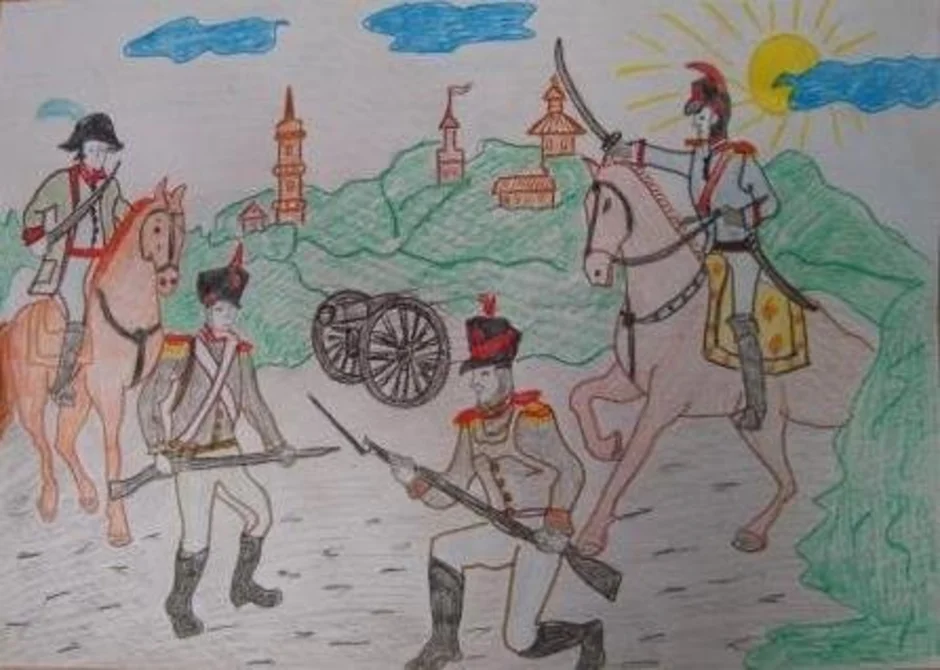 Нарисовать рисунок исторические события. Детские рисунки Бородинское сражение 1812 года. Рисунки Бородинская битва 1812 года.