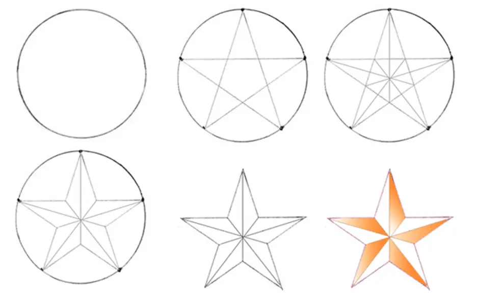 Нарисовать звезду пятиконечную поэтапно карандашом. Поэтапное рисование звезды. Рисование объёмной звезды. Как нарисовать звезду. Звезда рисунок схема.