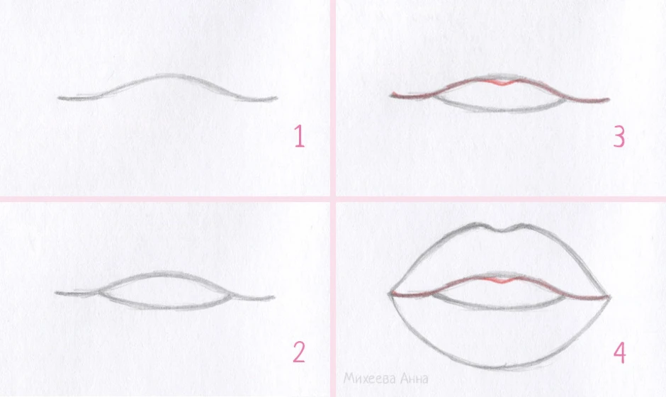 Губы поэтапно для начинающих. Губы для рисования. Как нарисовать губы. Рисование губ пошагово. Рисунки губ карандашом для начинающих.