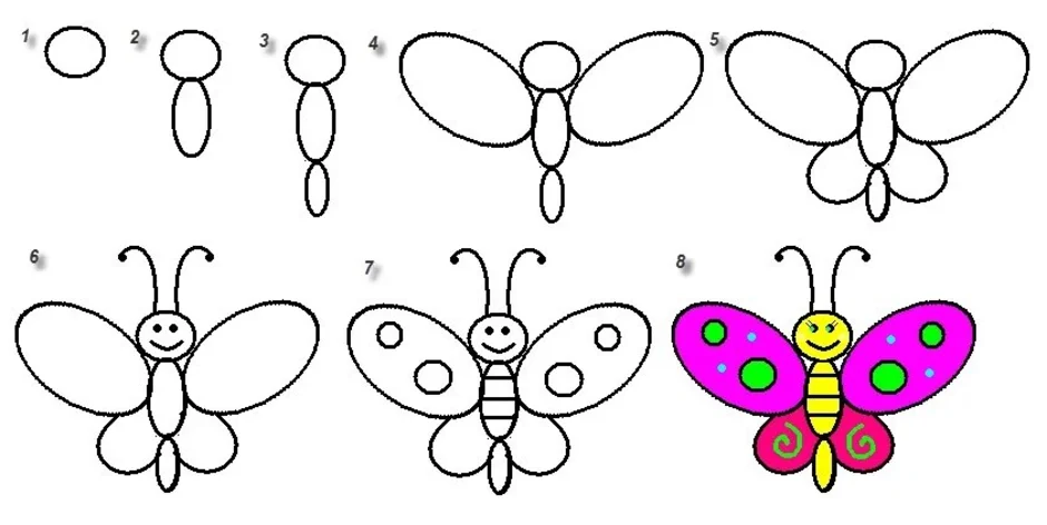 Как нарисовать бабочку легко для детей 8 лет
