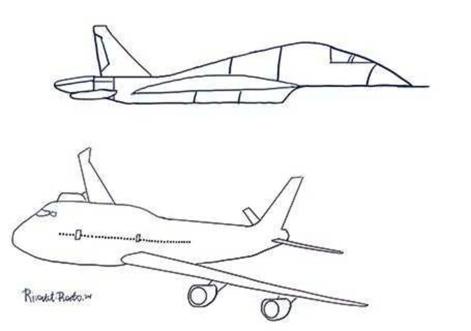 Нарисовать самолет ребенку поэтапно легко