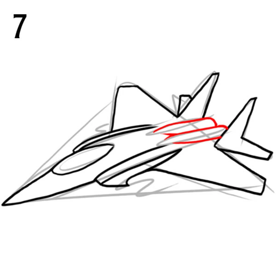 Нарисовать военный самолет поэтапно карандашом