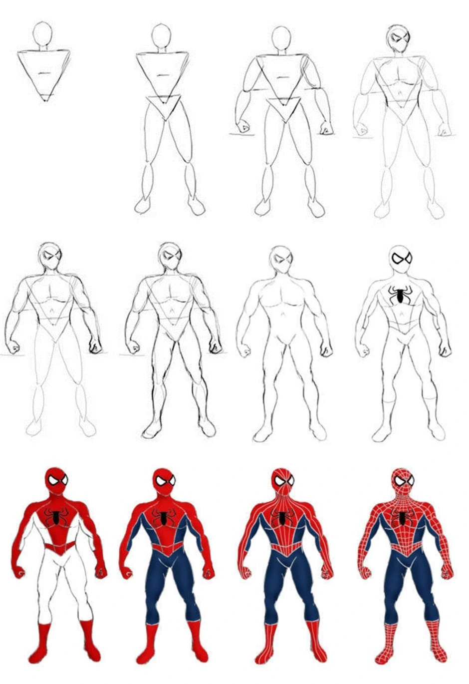 Человек паук какая последовательность. Как нарисовать человека паука. Рисовать человека паука поэтапно карандашом. Рисунки Марвел легкие человек паук. Нарисовать человека паука карандашом поэтапно.