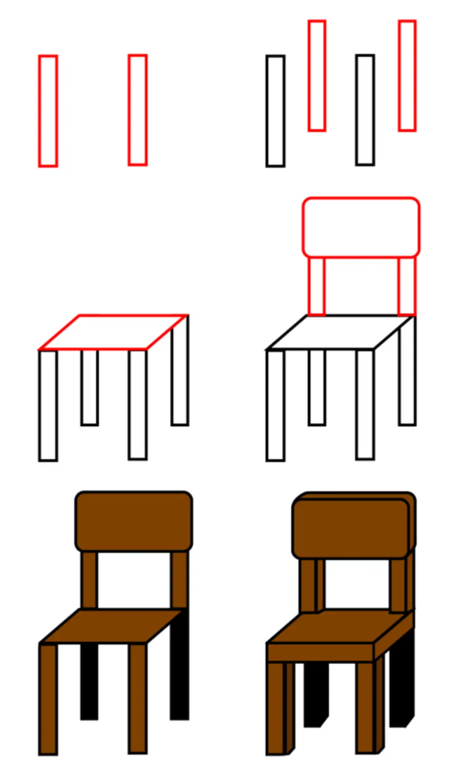 Поэтапное рисование стол и стул