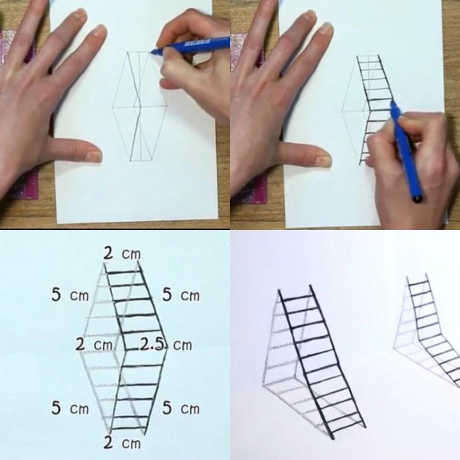 Лестница рисунок 3д поэтапно