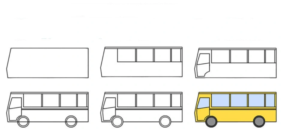 Как рисовать автобус для детей карандашом