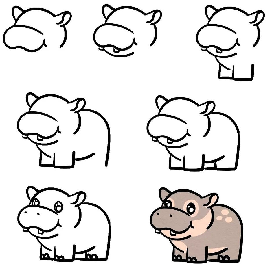 Как нарисовать бегемота картинки