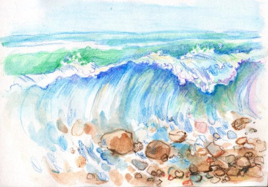 Рисунок красота моря окружающий мир 2 класс. Море цветными карандашами. Морской пейзаж цветными карандашами. Рисование море. Море цветными карандашами для детей.