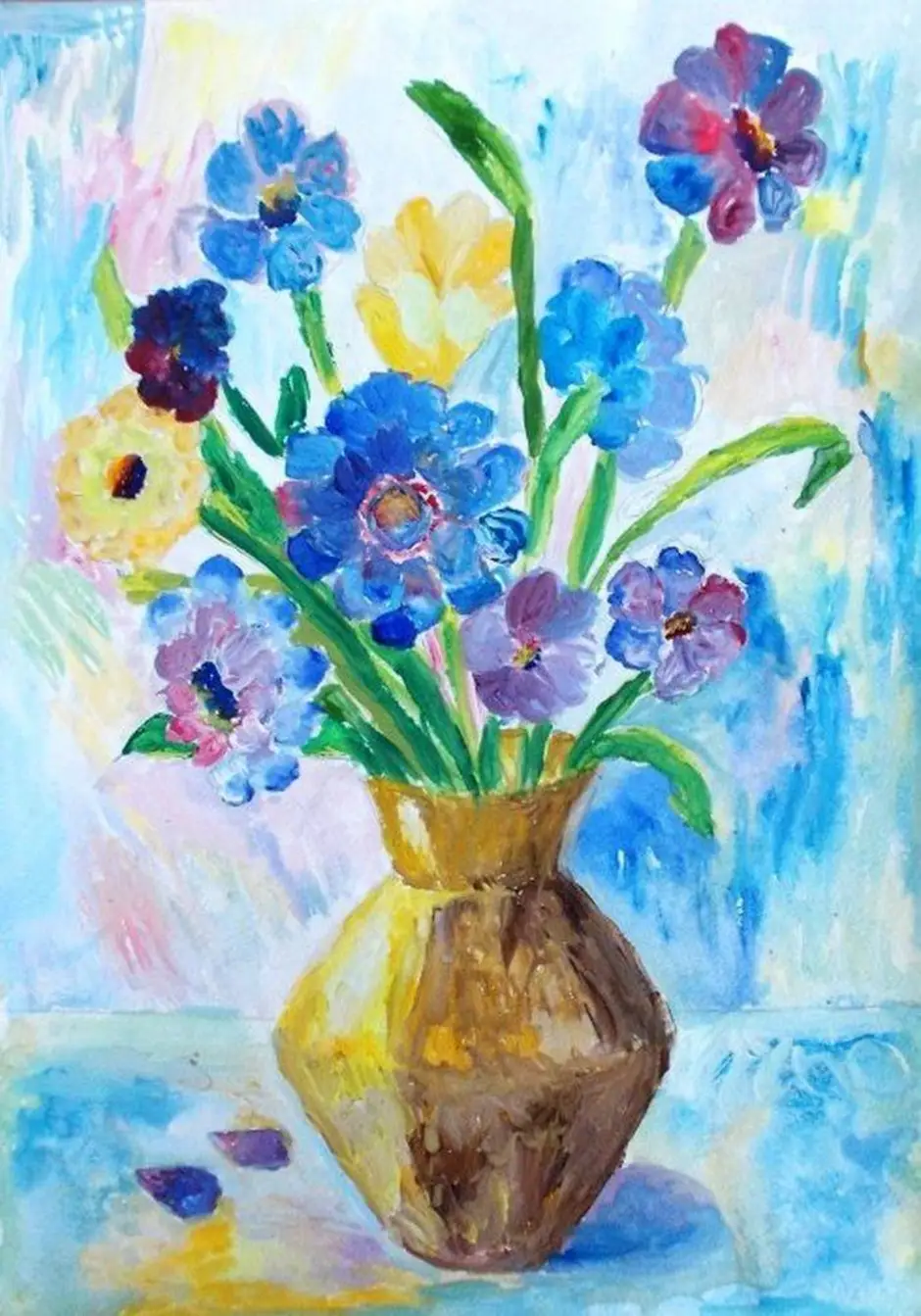 Рисуем весенний букет. Рисование весенний букет. Ваза с цветами красками. Ваза с цветами гуашью для детей. Натюрморт ваза с цветами.