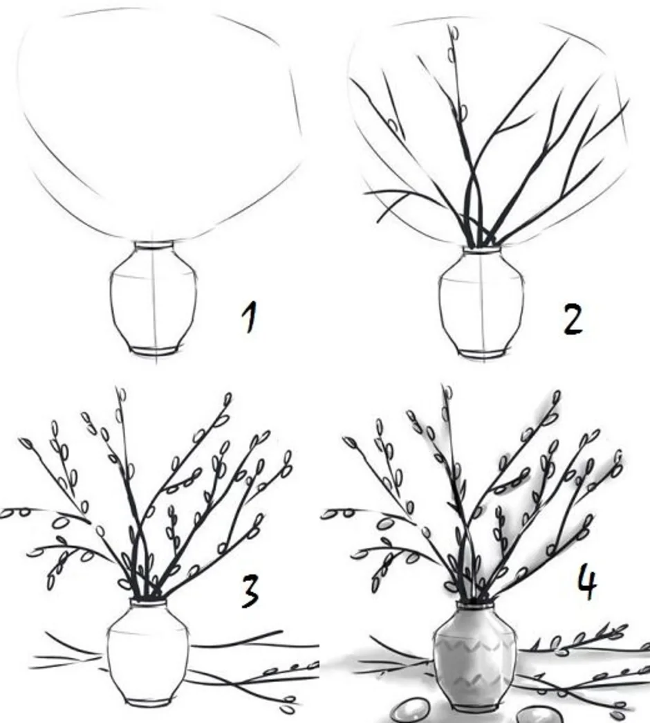 Верба в вазе рисунок 3 класс