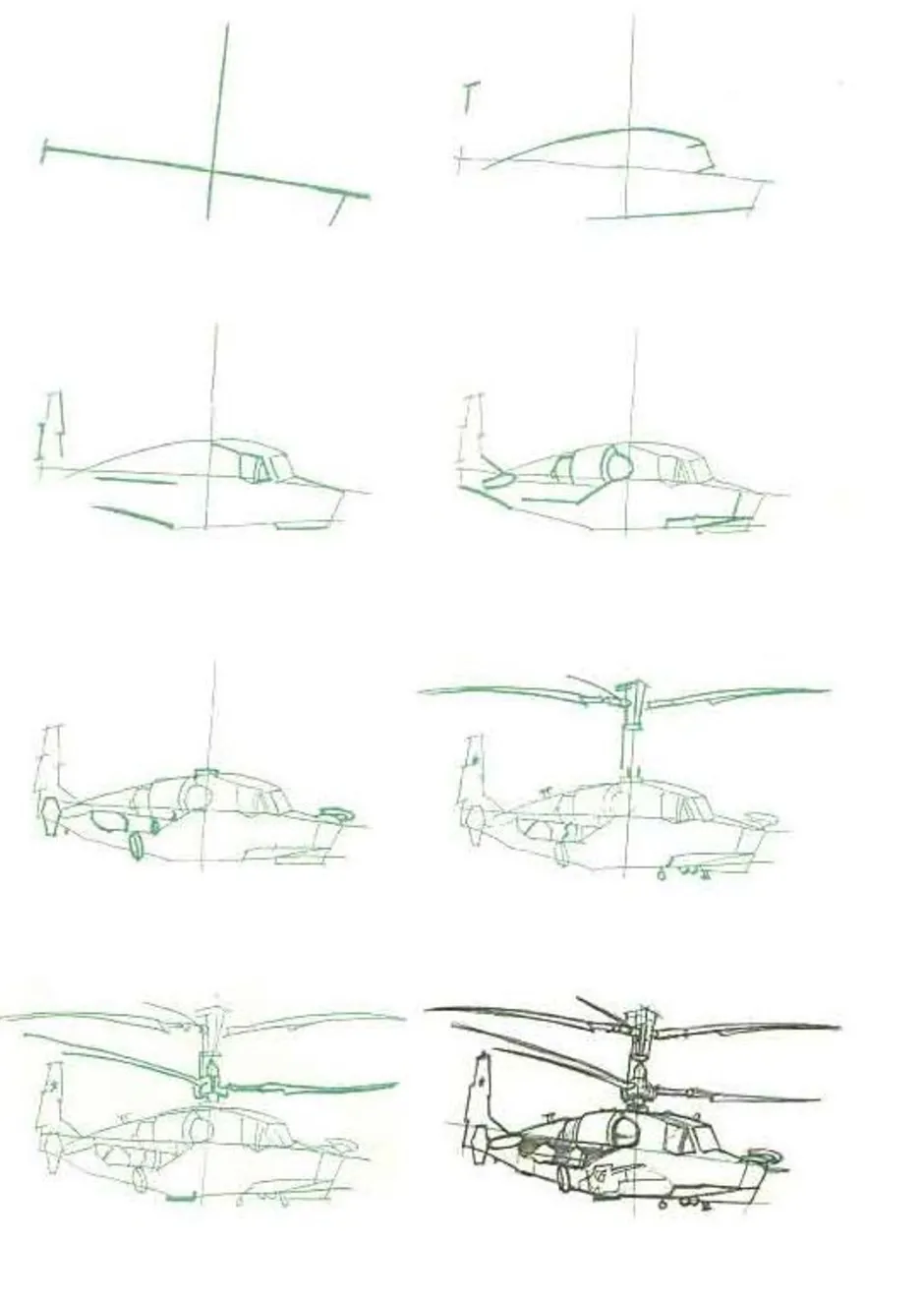 Как нарисовать вертолет военный карандашом