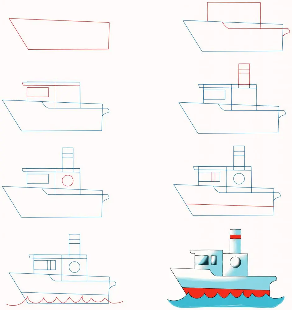 Как красиво нарисовать пароход