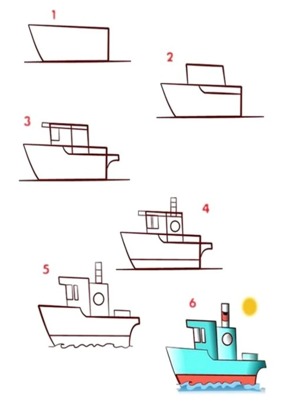 Как нарисовать военный корабль карандашом для детей