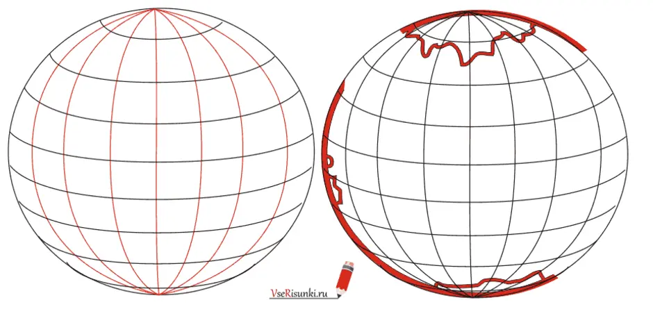 Глобус нарисовать поэтапно