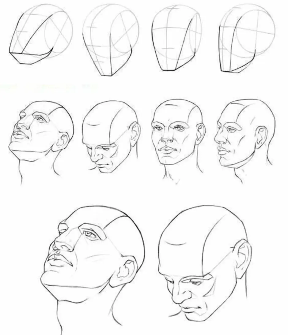 Эскиз головы. Анатомия головы для рисования. Портреты в разных ракурсах. Рисование головы.