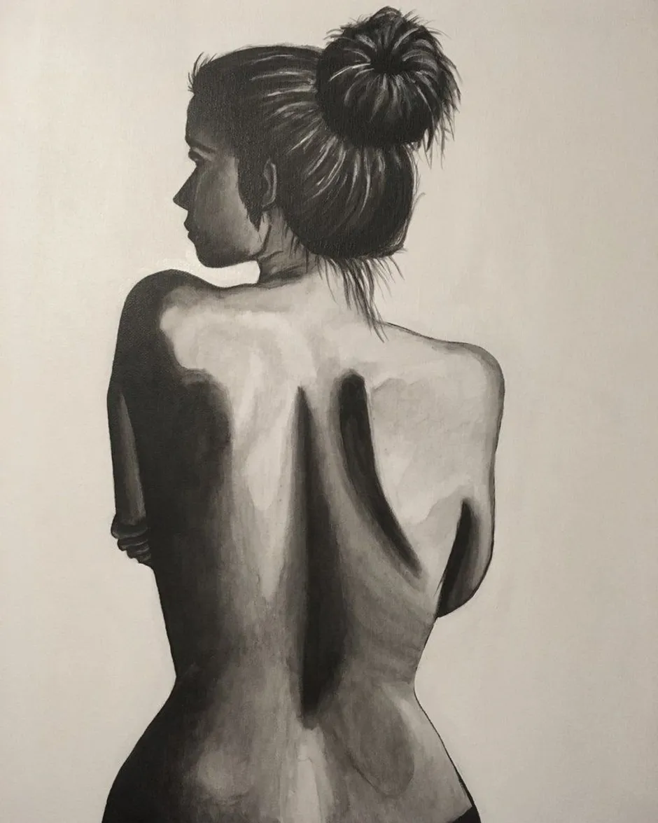 Женщина спиной рисунок. Женская спина. Девушка со спины рисунок. Портрет со спины. Картины девушек карандашом.