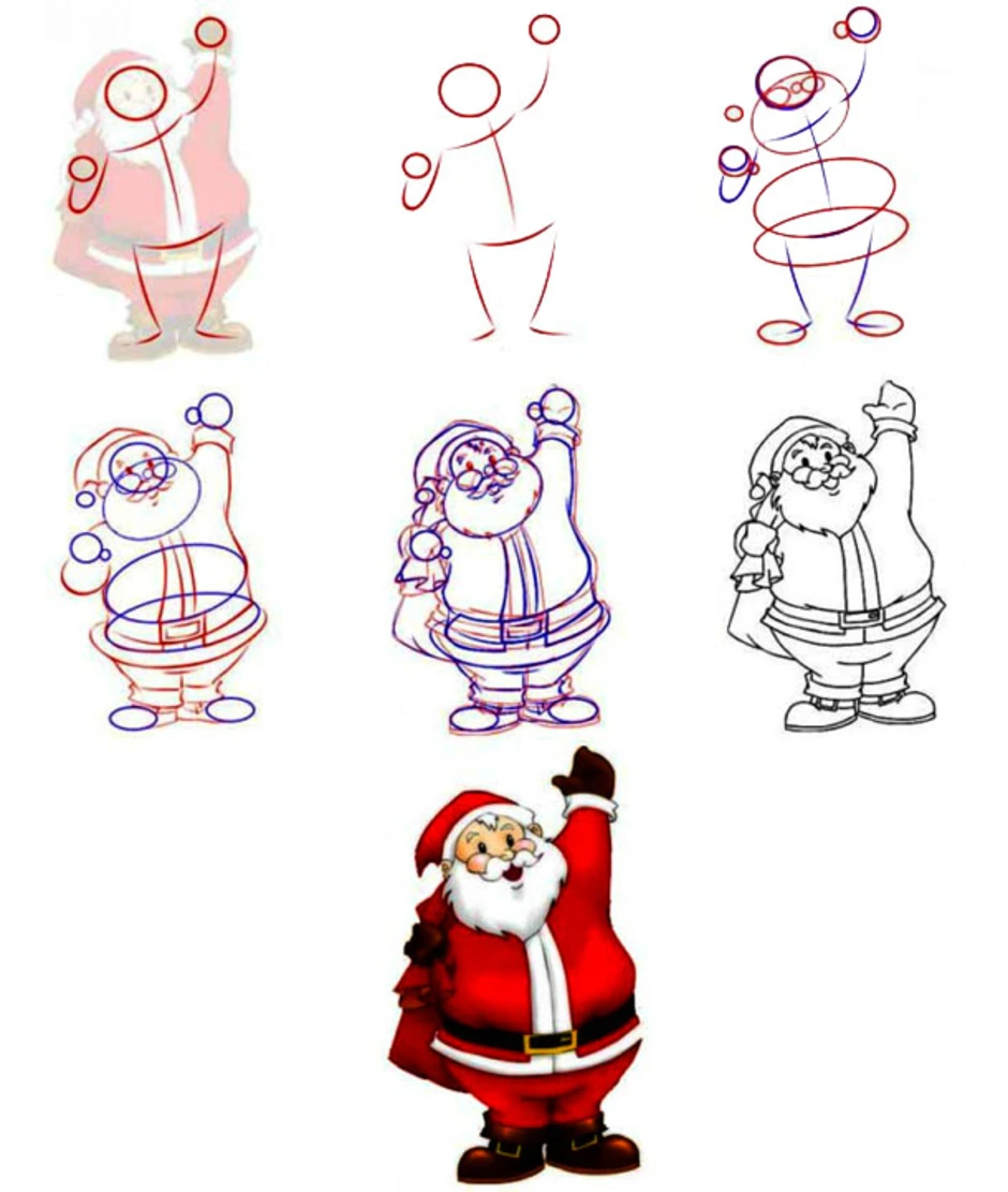 Как нарисовать красивого деда. Поэтапное рисование Деда Мороза. Дед Мороз поэтапное рисование для детей. Рисунок к новому году пошагово. Легкое рисование Деда Мороза.