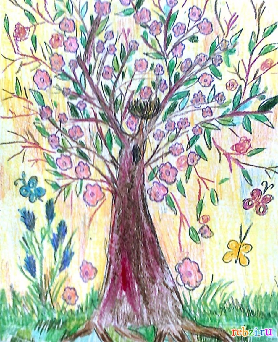 Весенний сад картинки для детей. Рисование яблоня с золотыми яблоками в волшебном саду. Весеннее дерево. Рисование Весеннее дерево.