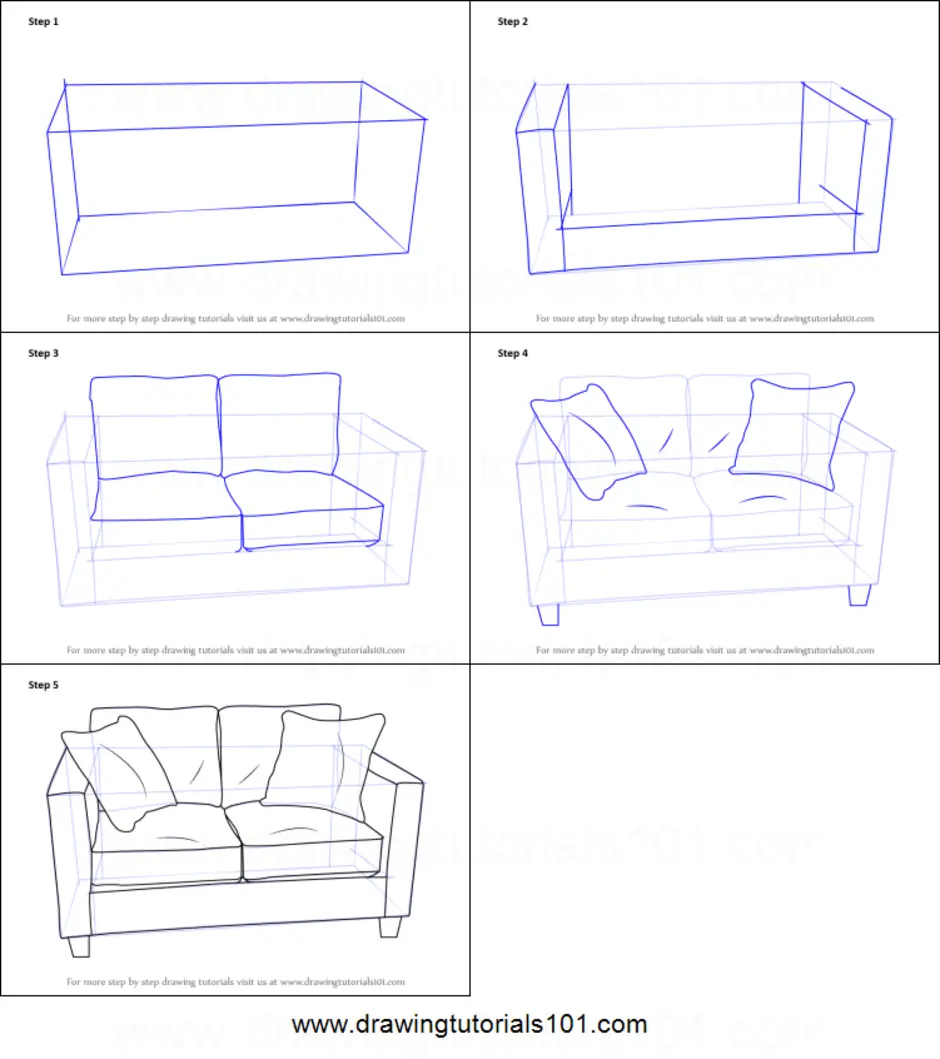 Как нарисовать диван карандашом поэтапно