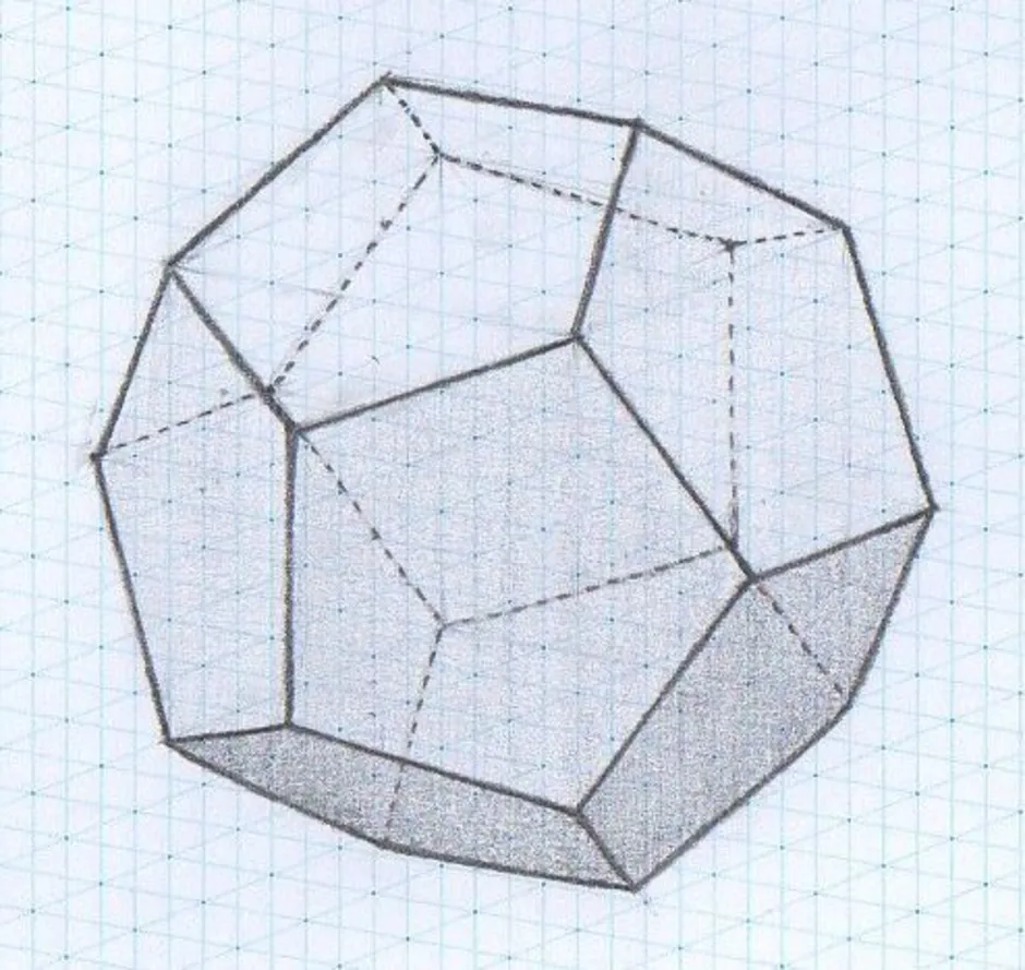 5 многогранников рисунки. Правильный додекаэдр в клеточку. Правильный додекаэдр по клеточкам. Правильный додекаэдр на тетради. Додекаэдр на бумаге в клетку.
