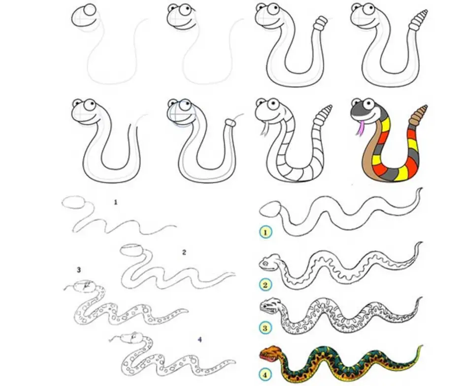 Легкая змейка. Змея поэтапное рисование. Как нарисовать змею. Схема рисования змеи для детей. Поэтапное рисование змеи для детей.