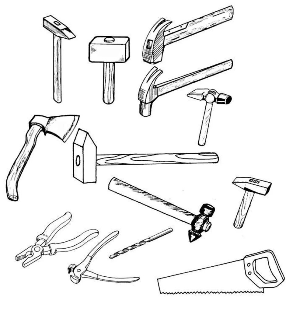 Инструменты рисунок карандашом. Раскраска инструменты. Строительный инструмент плотника. Раскраска инструменты столяра. Рисование столярных и слесарных инструментов.