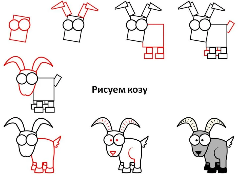 Как нарисовать козленка поэтапно