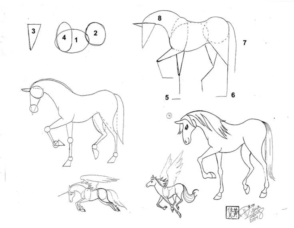 Рисуем лошадь пошагово для детей