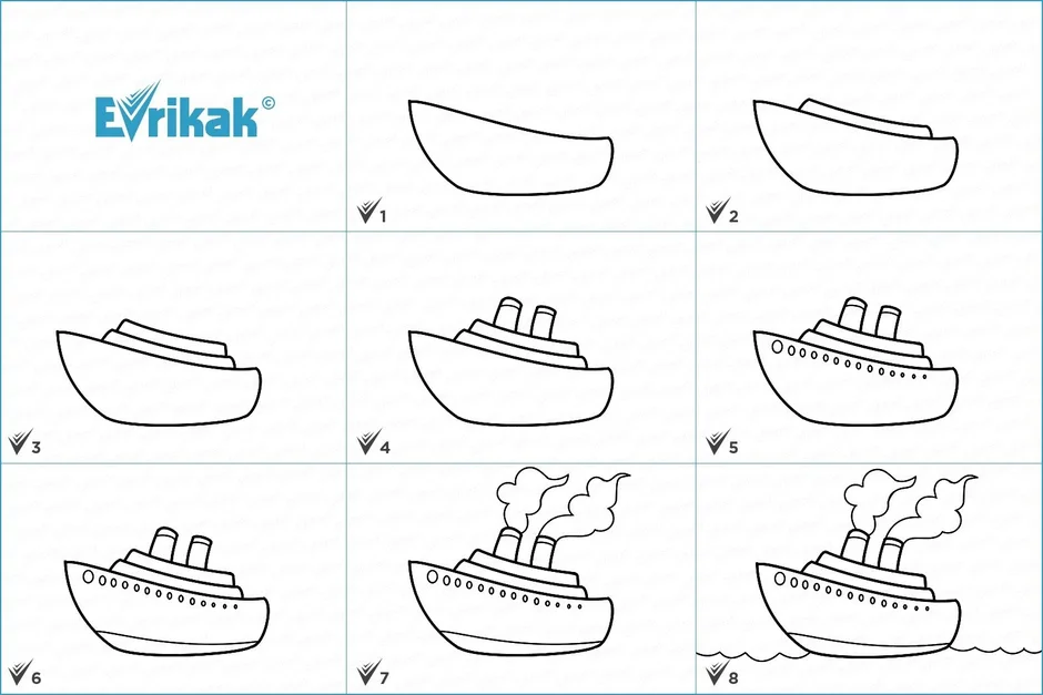Как нарисовать пароход карандашом