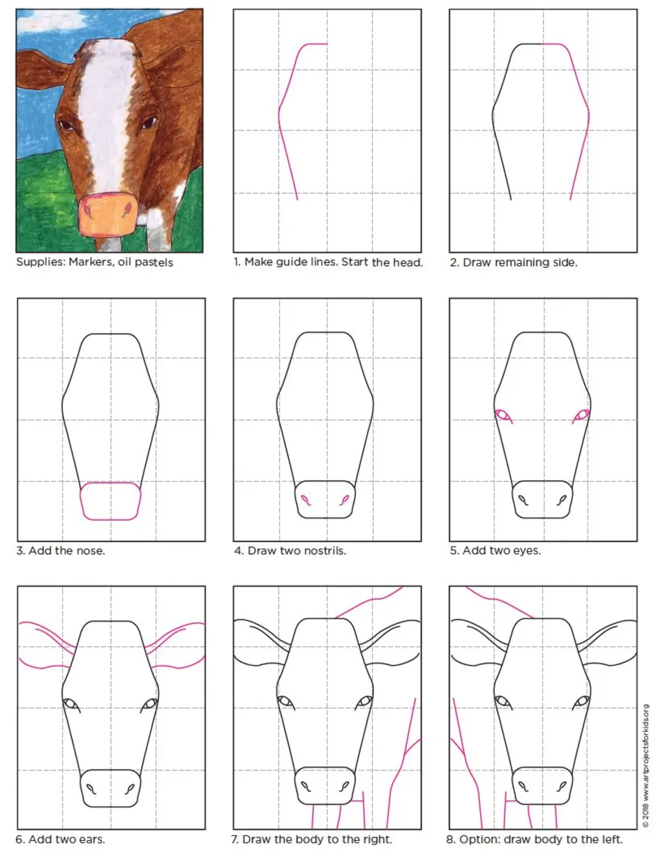 Как легко нарисовать голову коровы