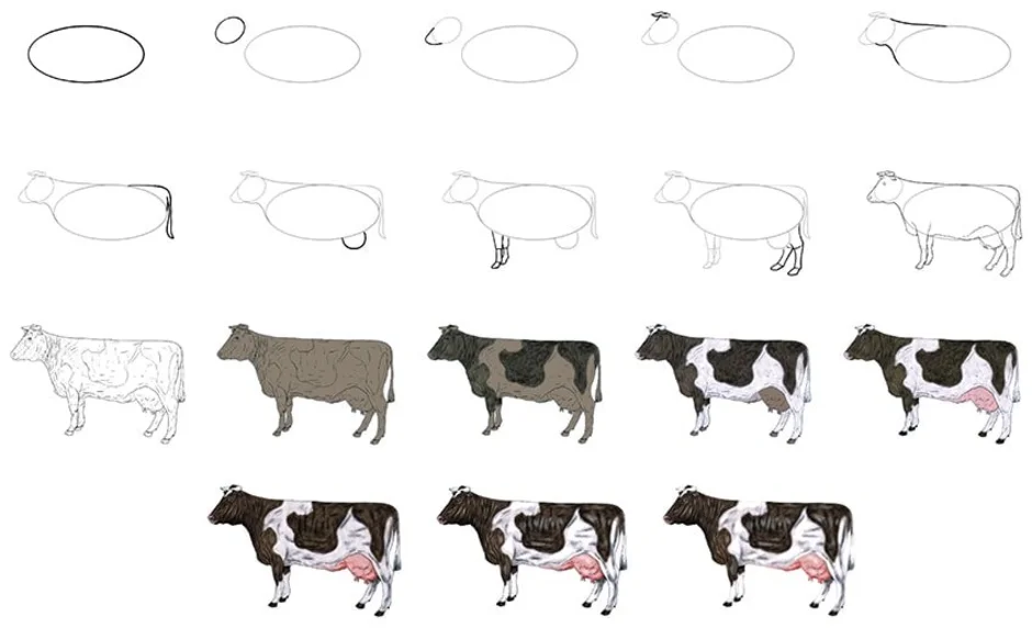 Корова нарисовать ребенку карандашом