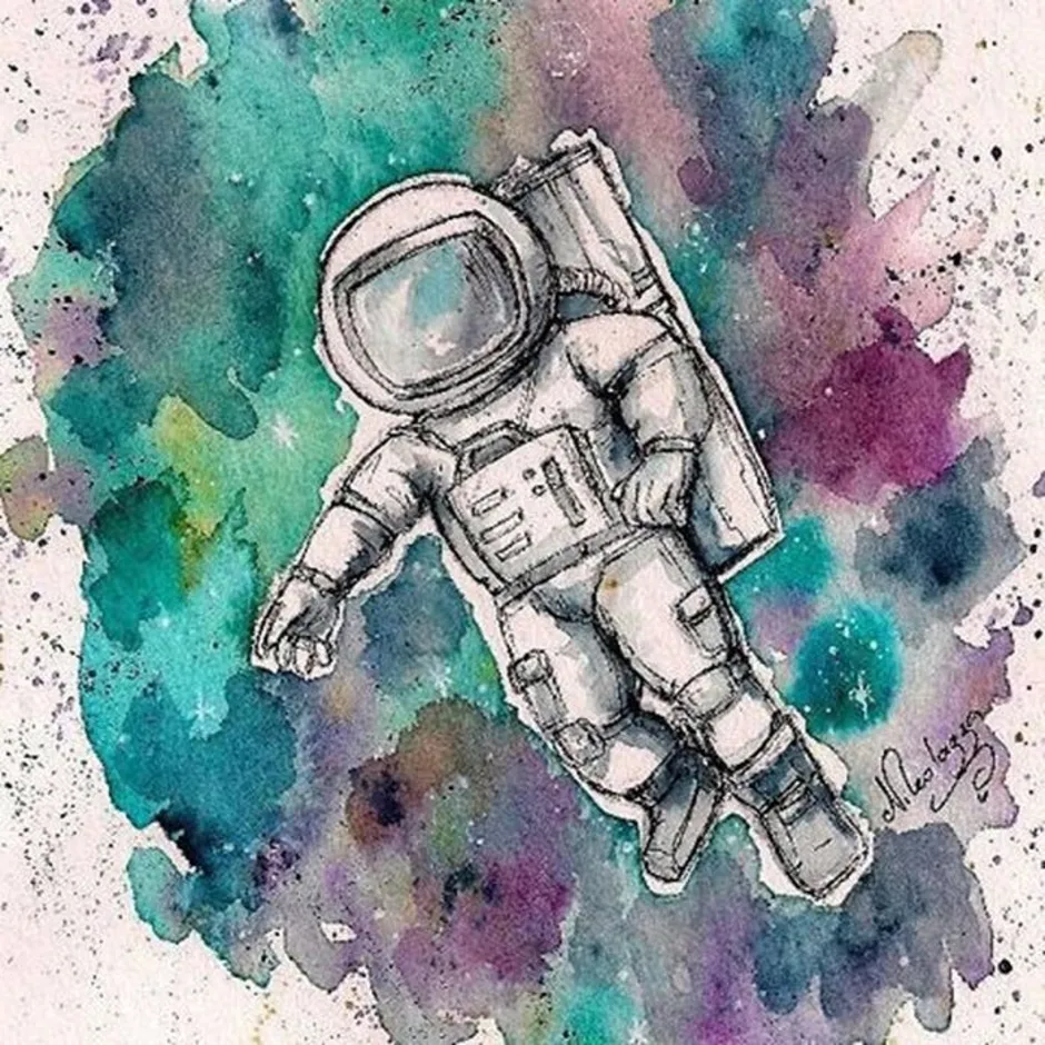 Космонавт рисунок цветной. Космонавт рисунок. Рисование космос. Космонавт акварель. Рисунок на тему космос.