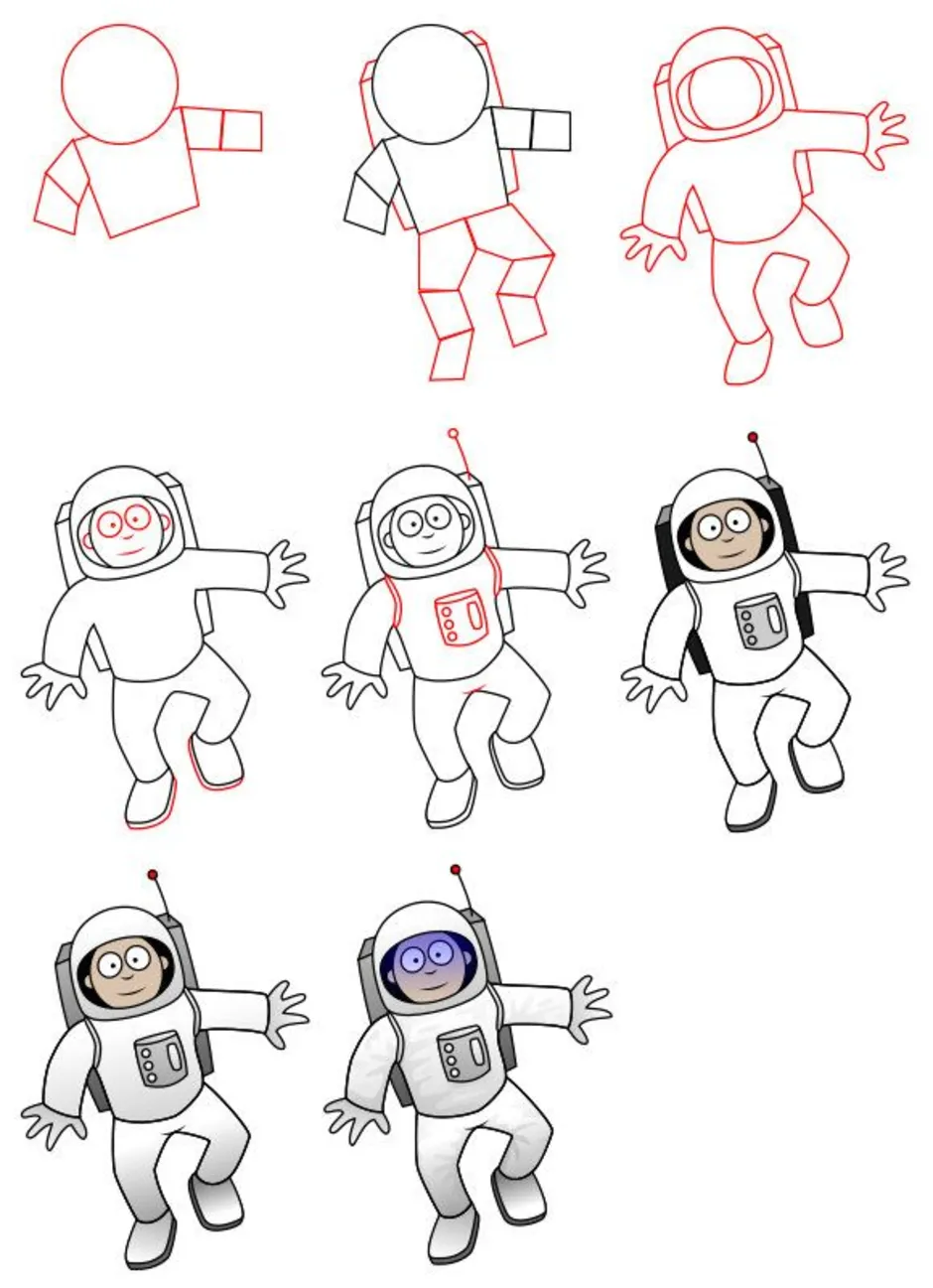 Космонавт поэтапно для детей. Поэтапное рисование Космонавта. Рисование космонавт. Поэтапный рисунок Космонавта. Схема рисования Космонавта.