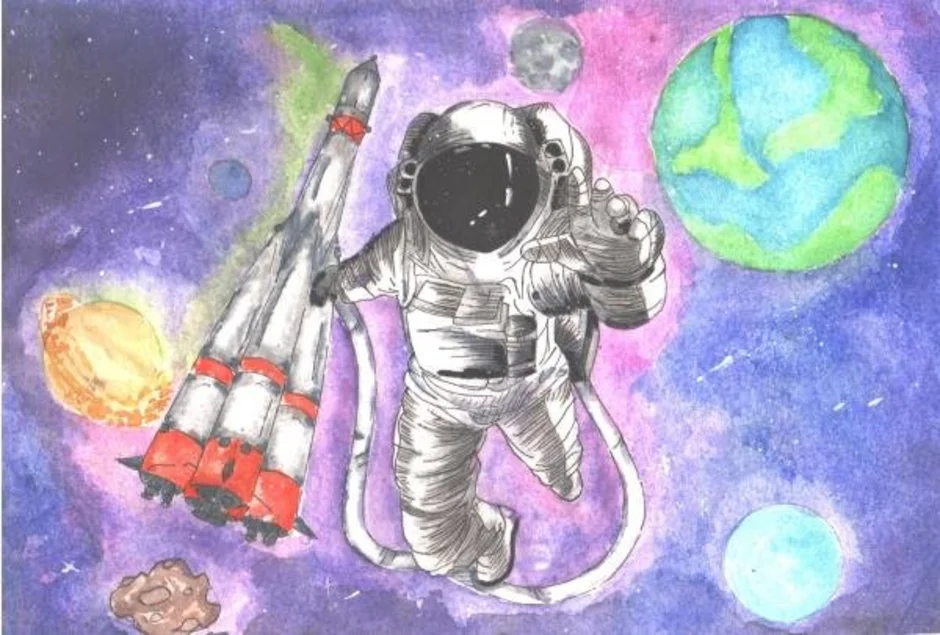 Полет человека в космос рисунок. Рисунок на тему космос. Рисунок на космическую тему. Рисунок космонавтики. Рисунок на тему космонавтики.