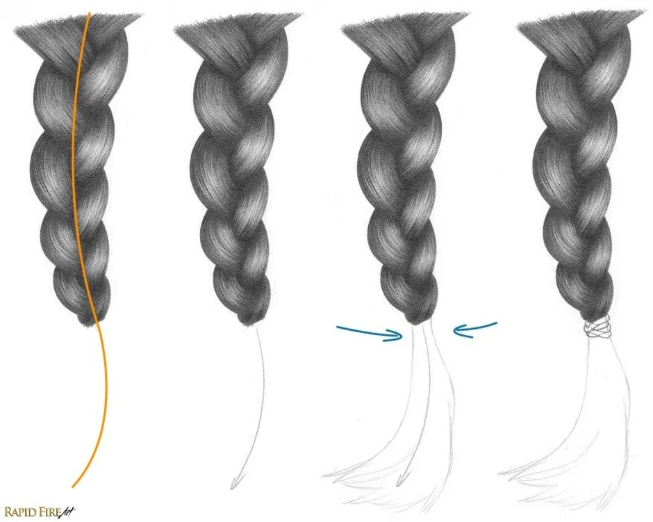 Коса нарисовать легко. Рисование косы. Коса на карандаше. Косичка рисунок. Косичка карандашом.