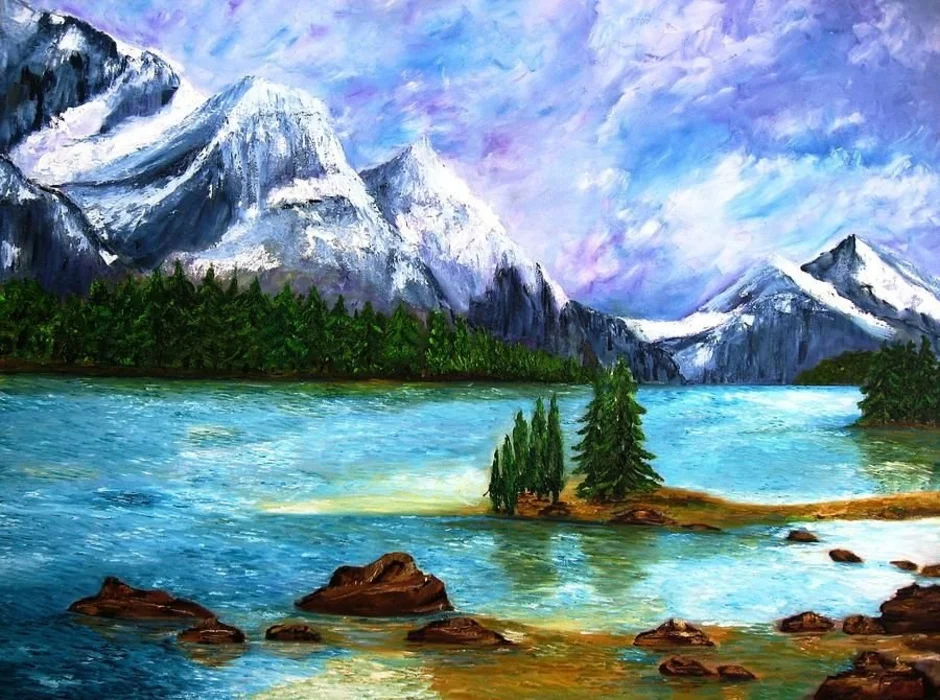Рисунок красивых гор. Боб Росс картины горы. Рисуем озеро Морейн акрилом. Горы живопись. Горный пейзаж живопись.