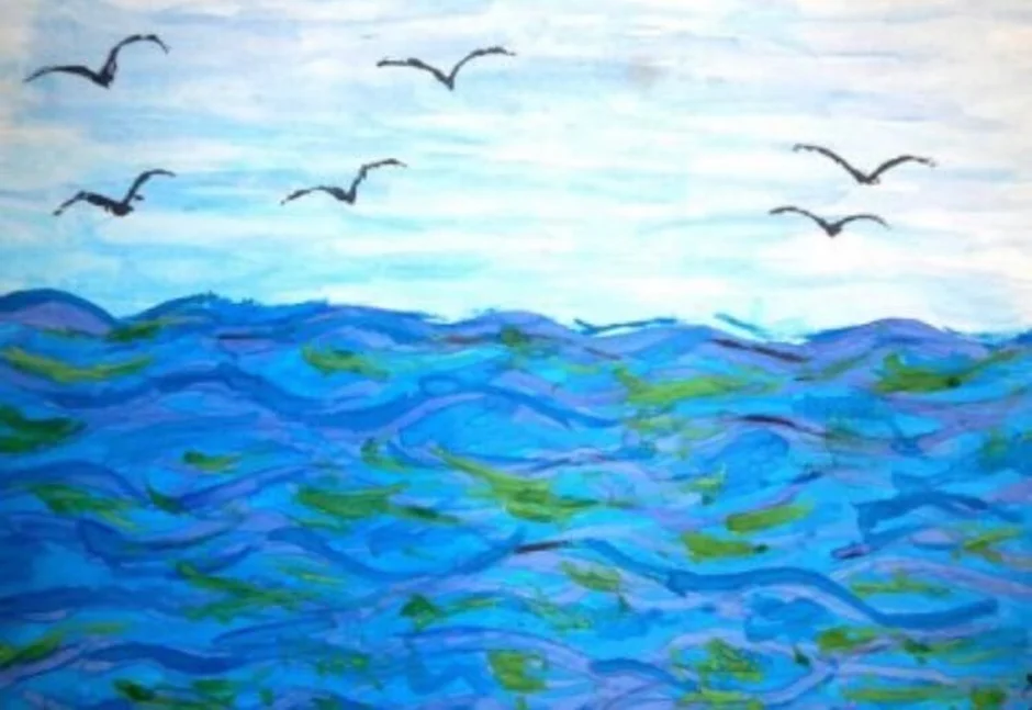 Рисунок показывающий красоту реки озера или моря. Рисование море в старшей группе. Рисование в детском саду на тему море. Рисование моря для дошкольников. Рисование море в подготовительной группе.
